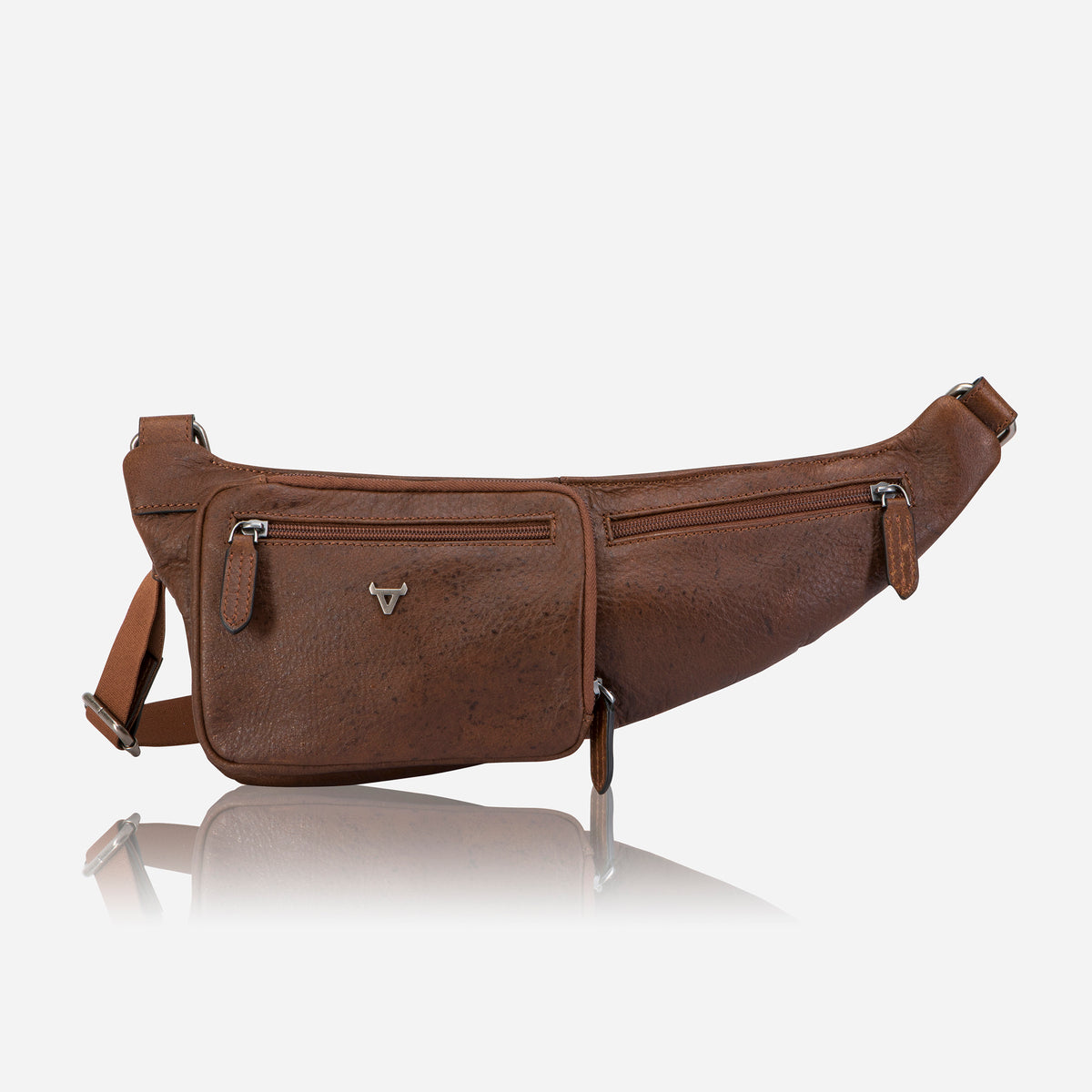 Brando brown Oryx leather waist bag with twin zip pockets