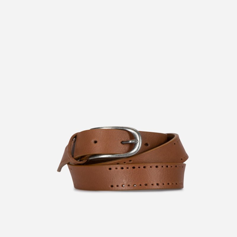 Ladies Perforated Belt 30mm, Caramel - Brando Leather