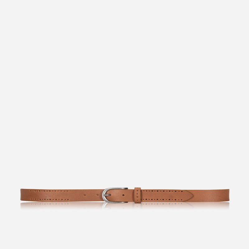 Ladies Perforated Belt 30mm, Caramel - Brando Leather