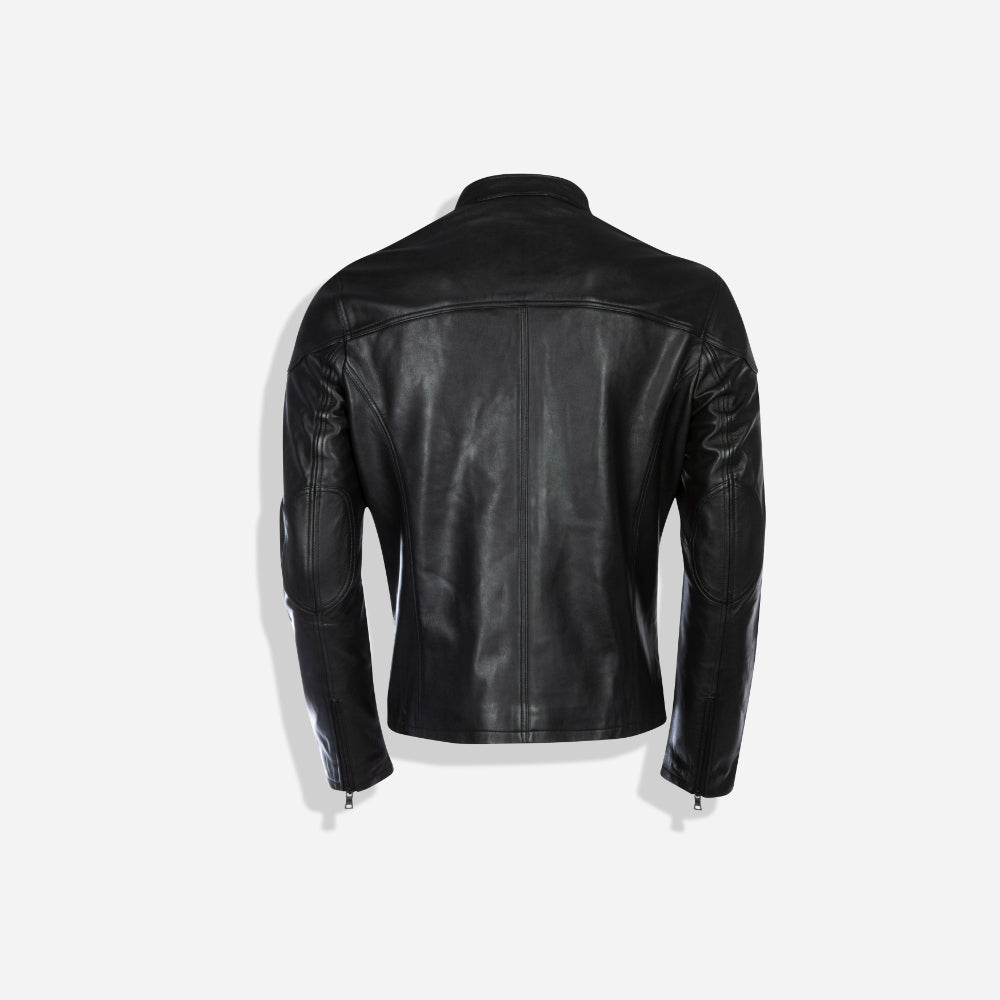 Mandarin Leather Jacket, Black