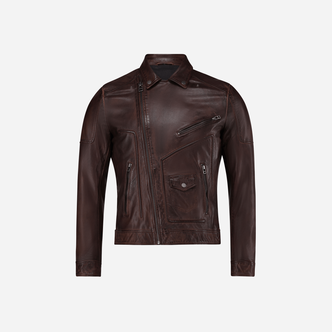 Costello Men's Biker Leather Jacket - Brown Lambskin| Brando