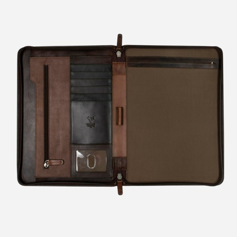 Eastwood A4 Zip Around Folder, Brown - Brando Leather