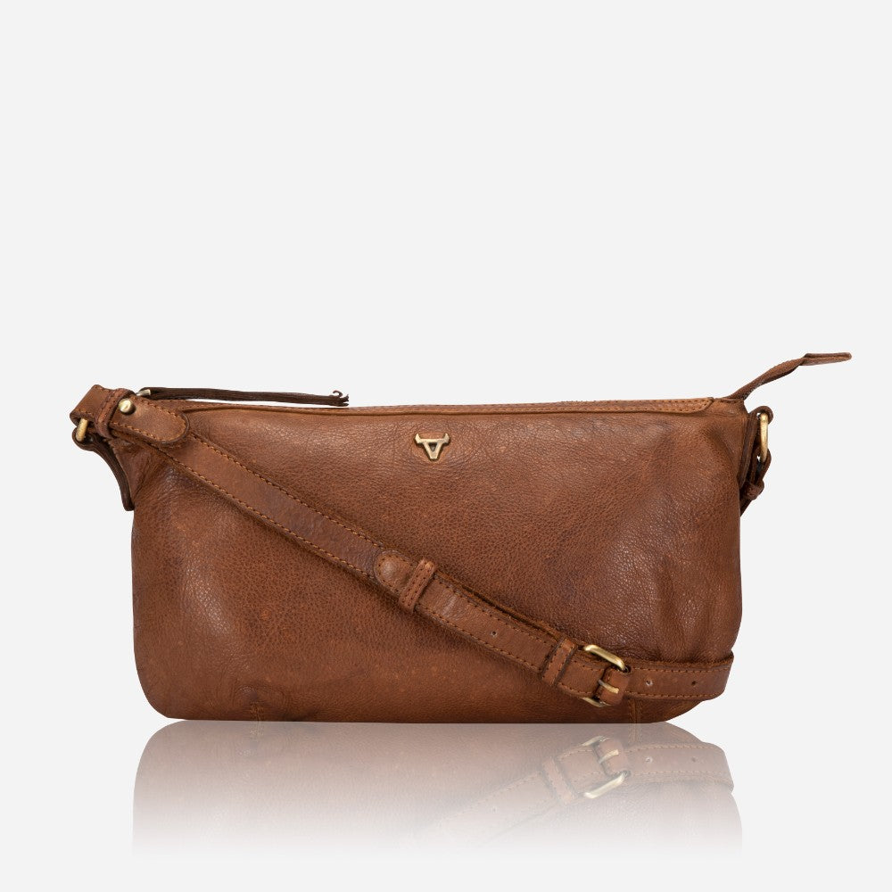 East West Ladies Leather Crossbody Bag, Cognac