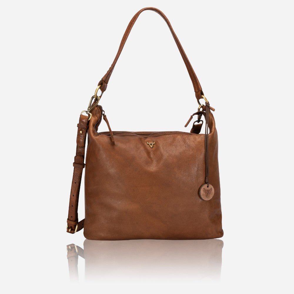 Ladies Leather Hobo Sling Bag, Cognac - Brando Leather