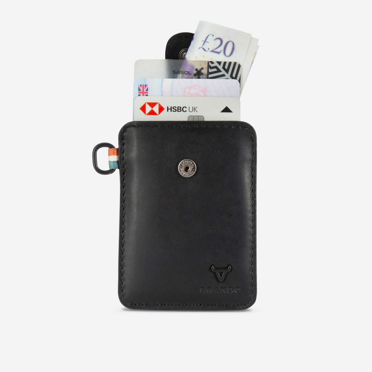 James Pull Tab Card Holder in Black - card holder with cards and notes | Brando Leather