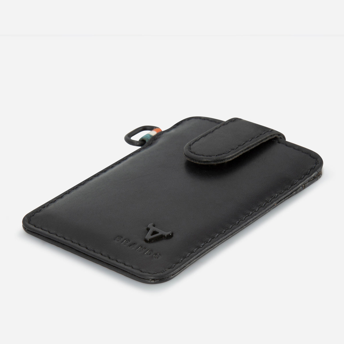 James Pull Tab Card Holder in Black - card holder, angled view | Brando Leather