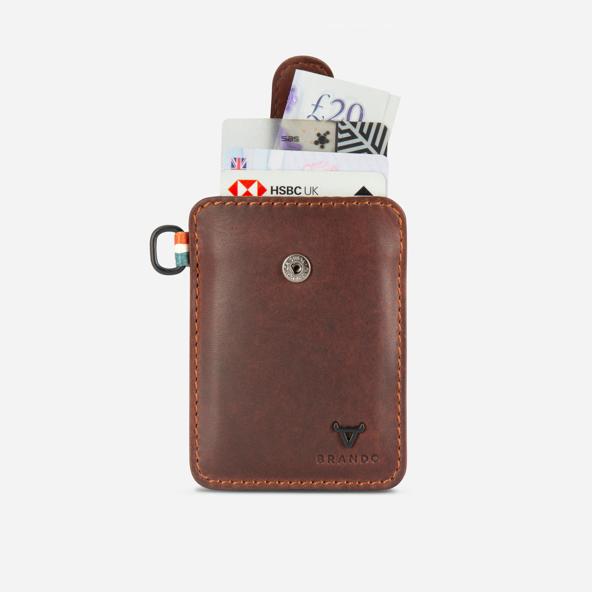James Pull Tab Card Holder in Brown - card holder with cards and notes | Brando Leather