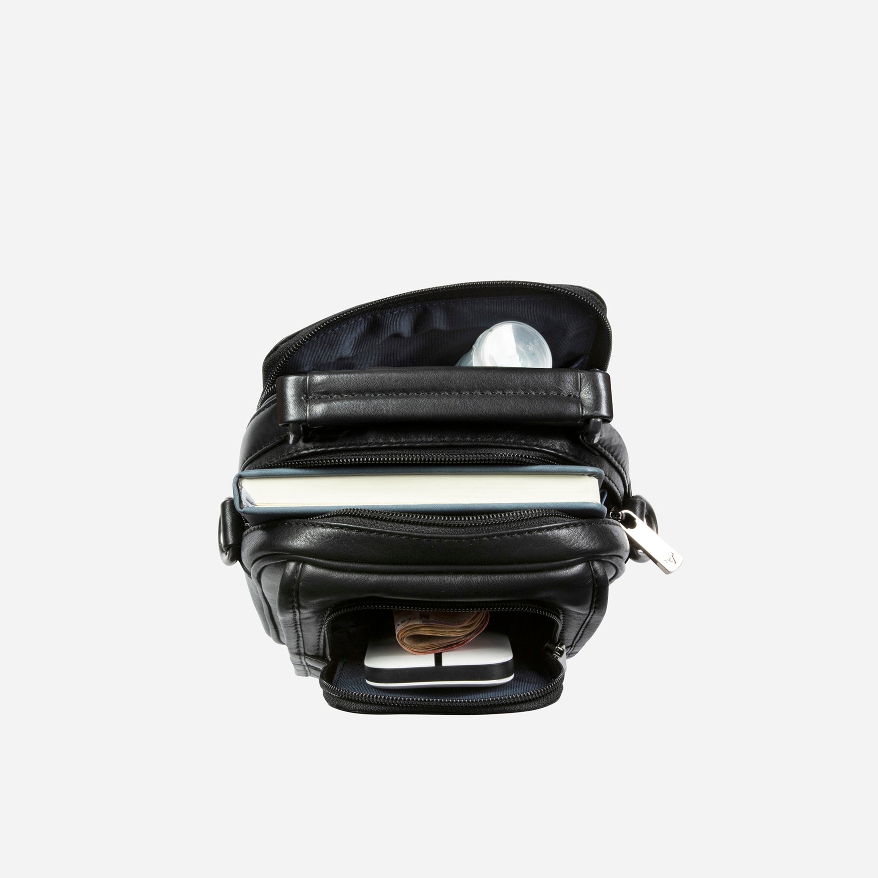 Gent's Bag With Top Handle, Black - Brando Leather