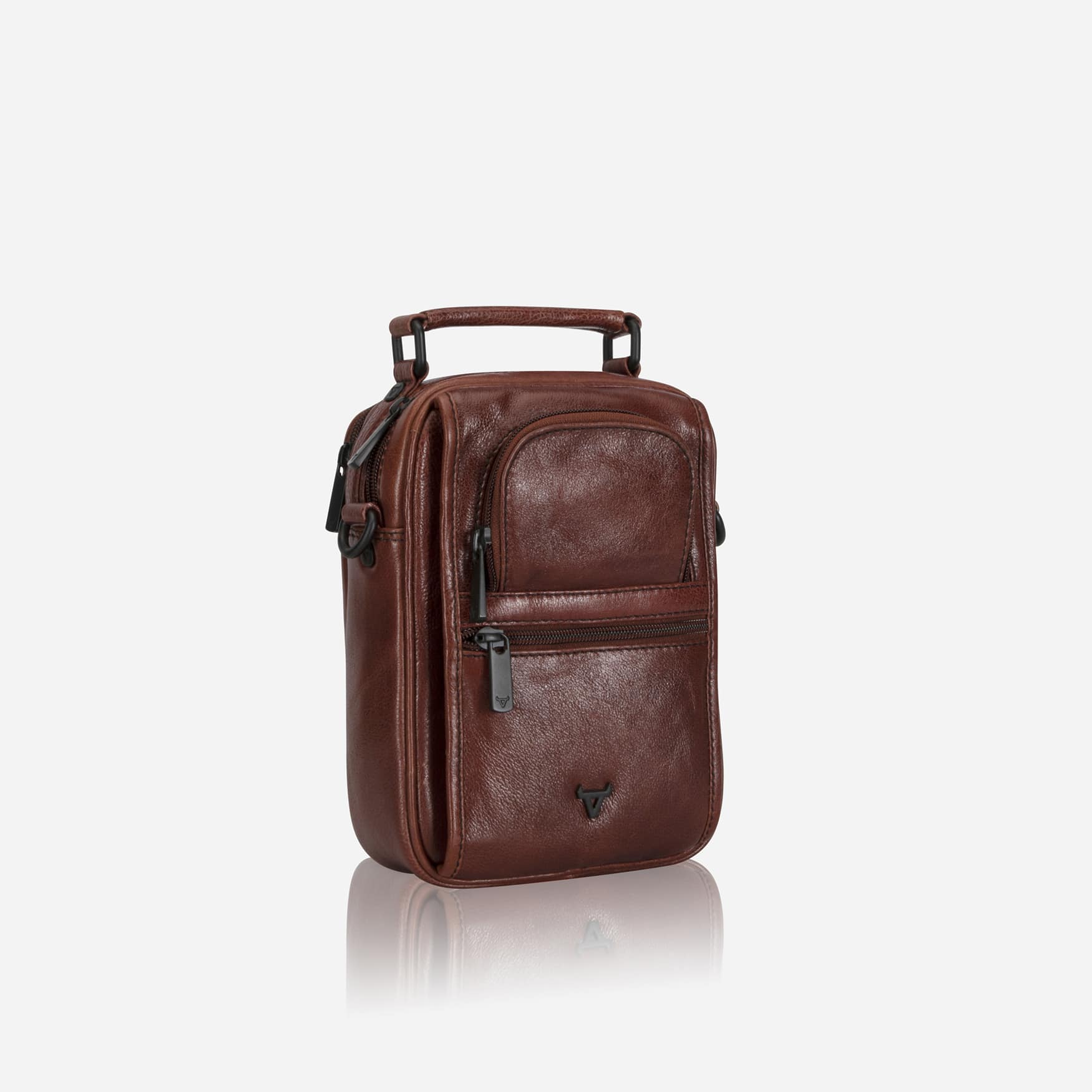Gent's Leather Bag With Top Handle, Brown - Brando Leather