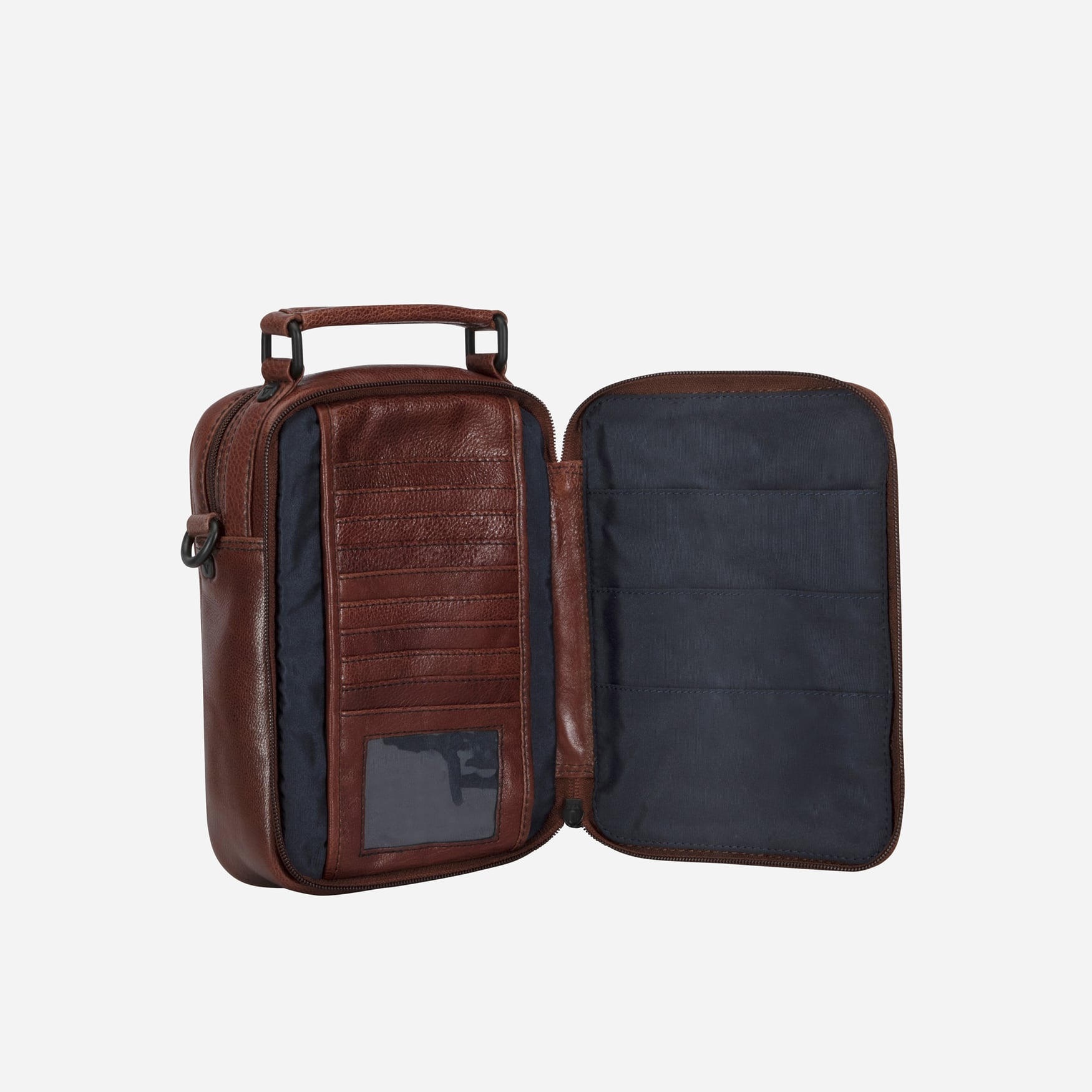 Gent's Leather Bag With Top Handle, Brown - Brando Leather