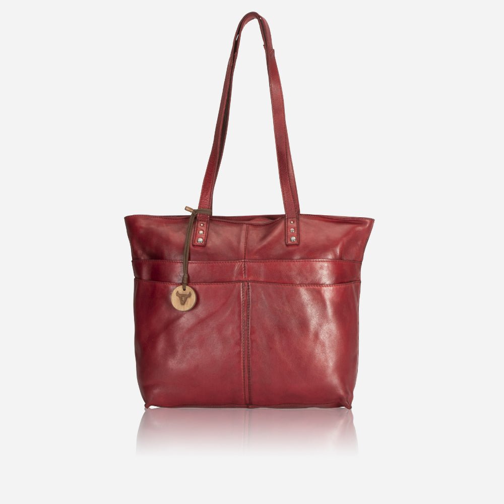 Charlize Shopper Leather Tote, Red - Brando Leather