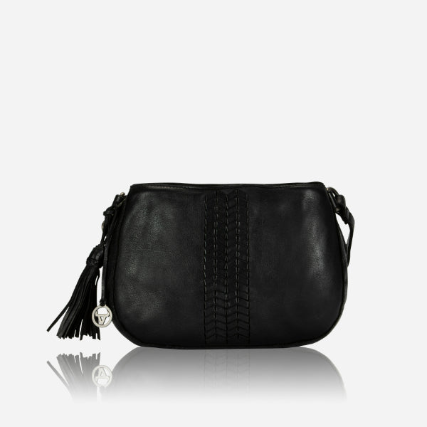 Double Compartment Leather Bag, Black - Brando Leather