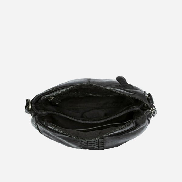 Double Compartment Leather Bag, Black - Brando Leather
