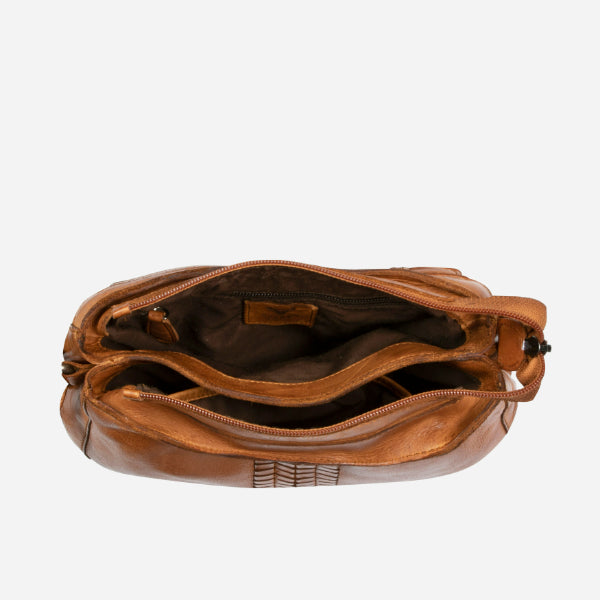 Double Compartment Leather Bag, Tan