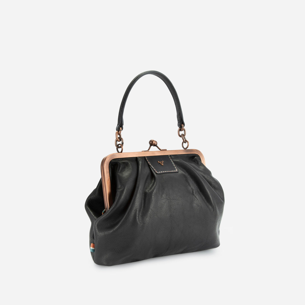 Fiona Frame Crossbody Bag in Black - crossbody bag, angled view | Brando Leather