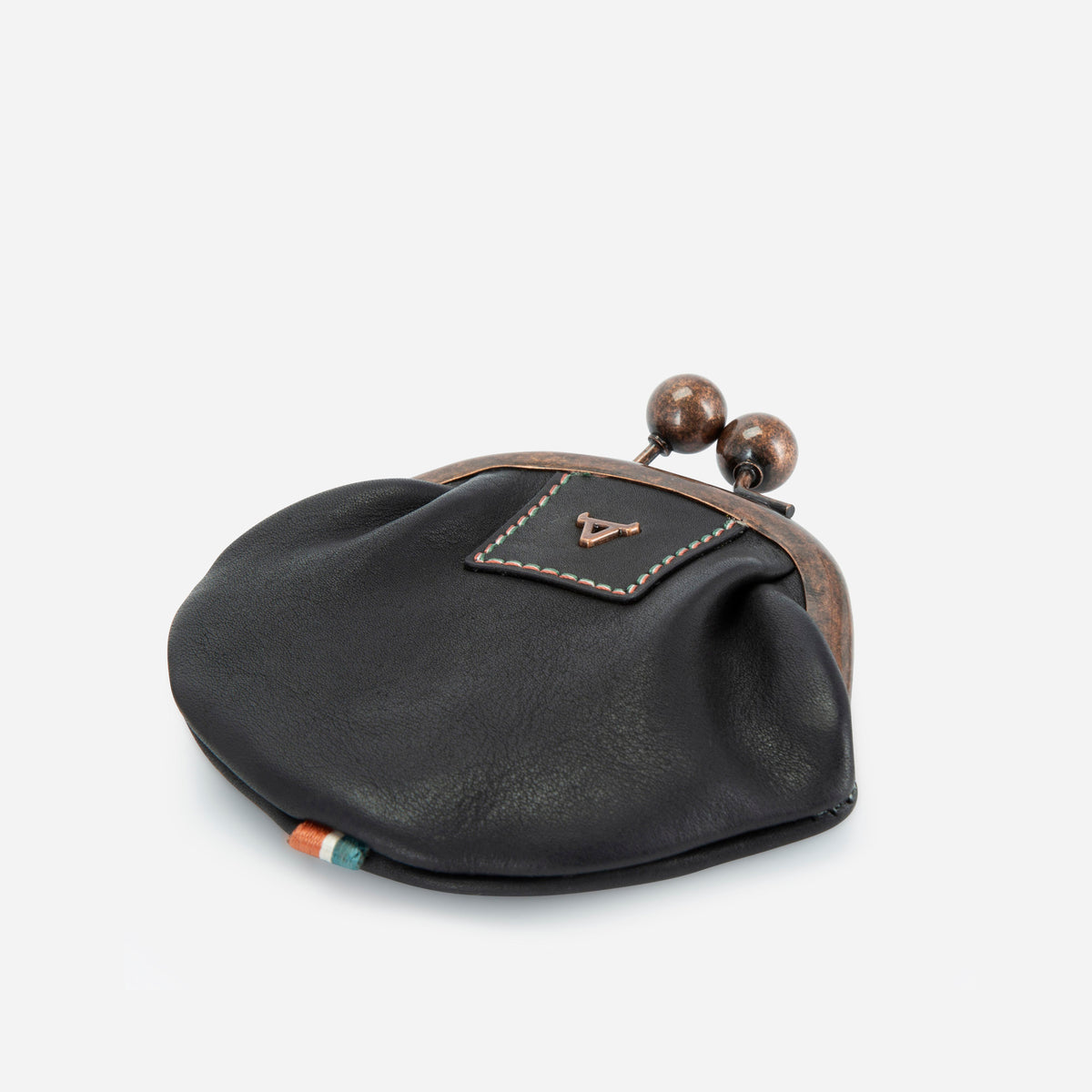 Fiona Frame Coin Purse in Black - purse, angled view | Brando Leather