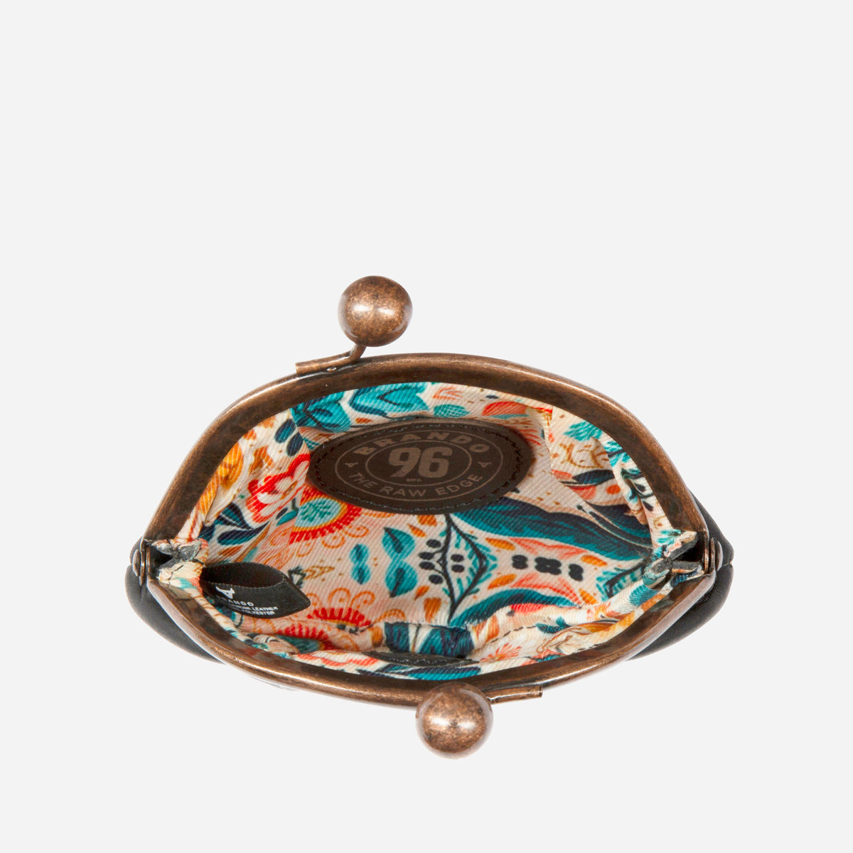 Fiona Frame Coin Purse in Black - purse, interior view | Brando Leather