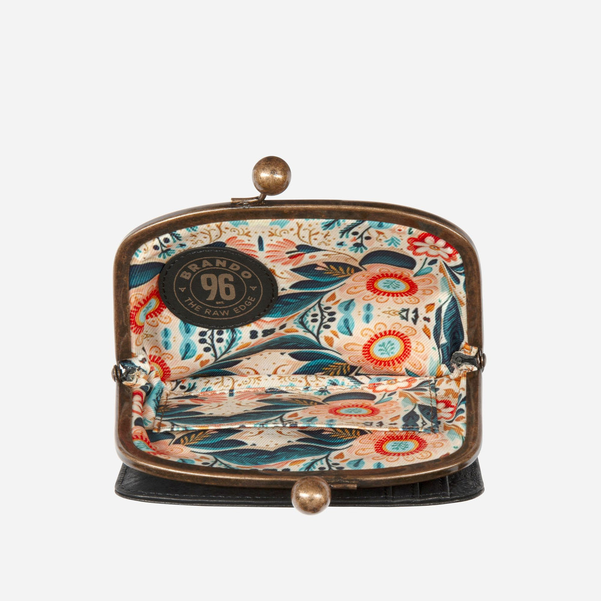 Fiona Frame Bifold Purse in Black - purse, coin compartment view | Brando Leather