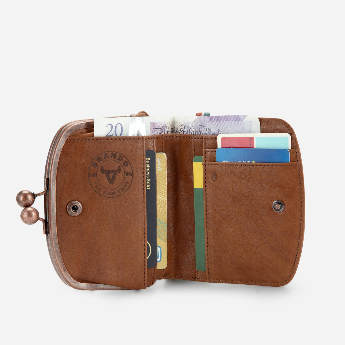Fiona Frame Bifold Purse in Tan - purse with cards and notes | Brando Leather