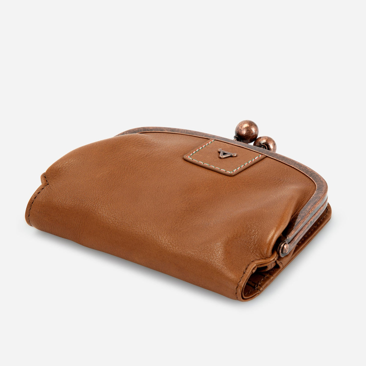 Fiona Frame Bifold Purse in Tan - purse, angled view | Brando Leather