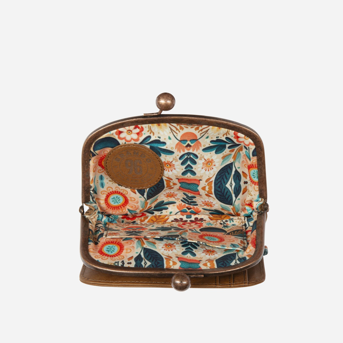 Fiona Frame Bifold Purse in Tan - purse, coin compartment view | Brando Leather