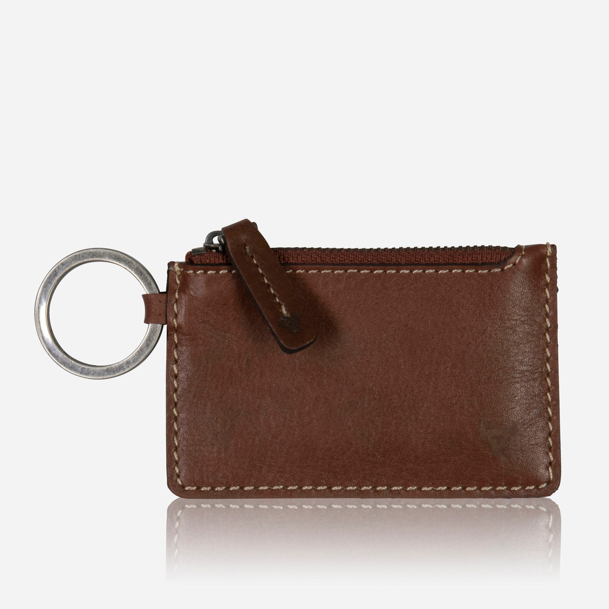 Brando Wayne Keyring Pouch in brown, front view with key ring and zip