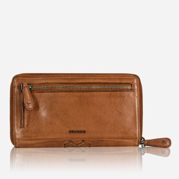 Davis Large Zip Around Purse, Tan - Brando Leather