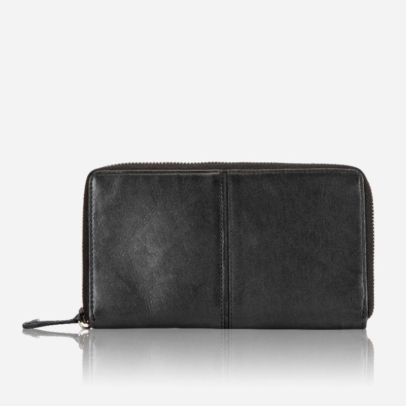 Davis Large Leather Zip Around Purse, Black