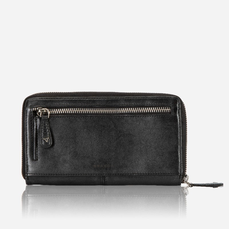Davis Large Leather Zip Around Purse, Black - Brando Leather