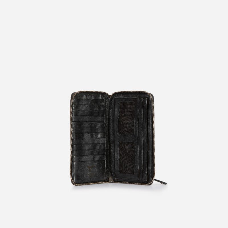 Davis Large Leather Zip Around Purse, Black - Brando Leather