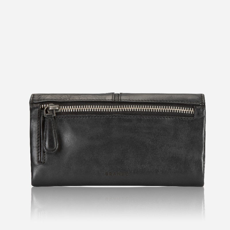 Hepburn Leather Flap Purse, Black - Brando Leather