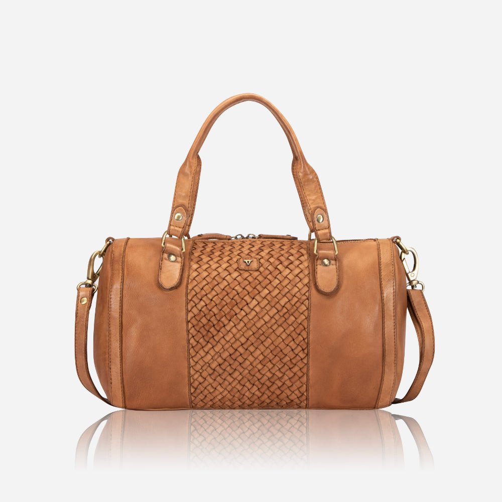 Diaz Leather Duffel / Barrel Bag, Tan - Brando Leather