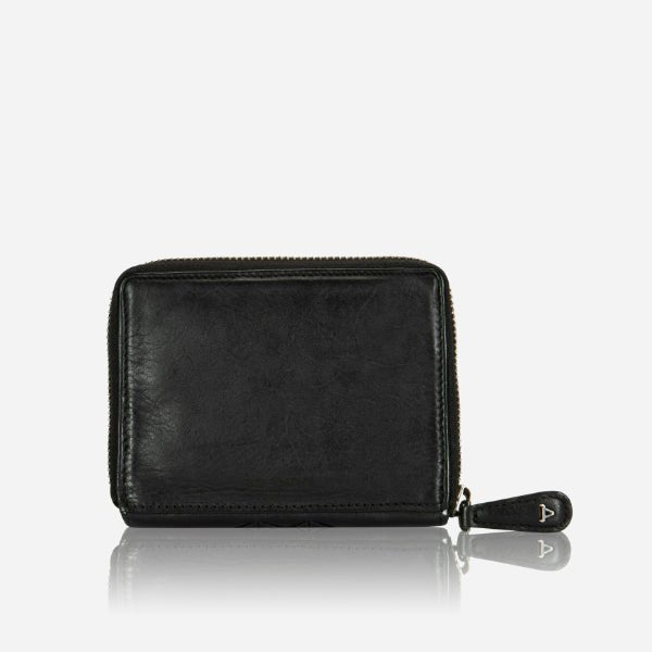 Garbo Small Leather Zip Around Purse, Black - Brando Leather