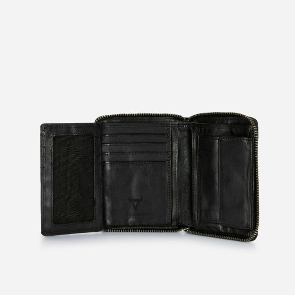 Garbo Small Leather Zip Around Purse, Black - Brando Leather