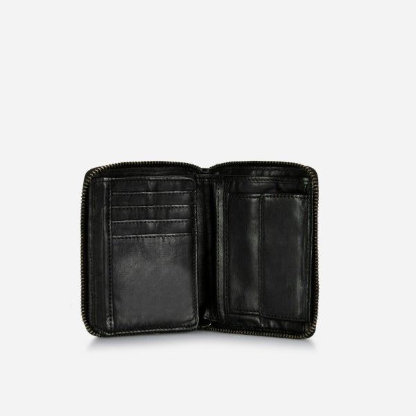 Garbo Small Leather Zip Around Purse, Black - Brando Leather