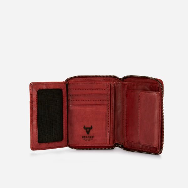 Garbo Small Leather Zip Around Purse, Red - Brando Leather