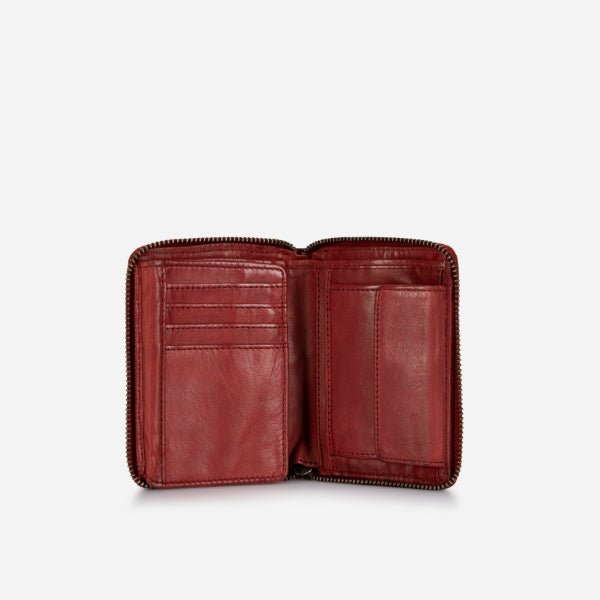 Garbo Small Leather Zip Around Purse, Red - Brando Leather