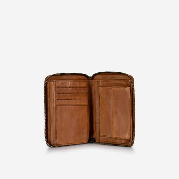 Garbo Small Leather Zip Around Purse, Tan - Brando Leather