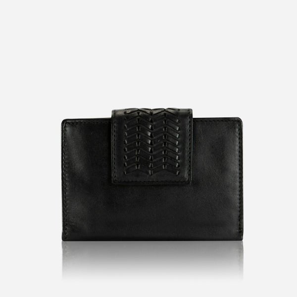 Loren Medium Leather Purse With Tab Closure, Black - Brando Leather