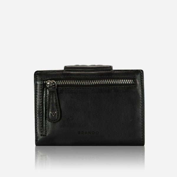 Loren Medium Leather Purse With Tab Closure, Black - Brando Leather