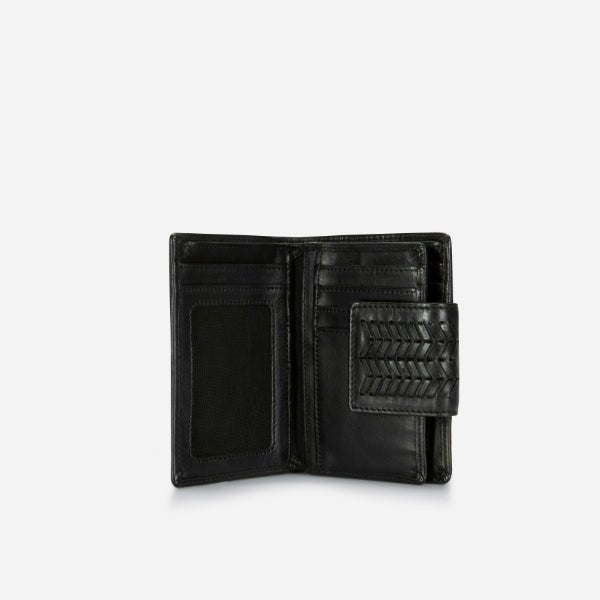 Loren Medium Leather Purse With Tab Closure, Black - Brando Leather