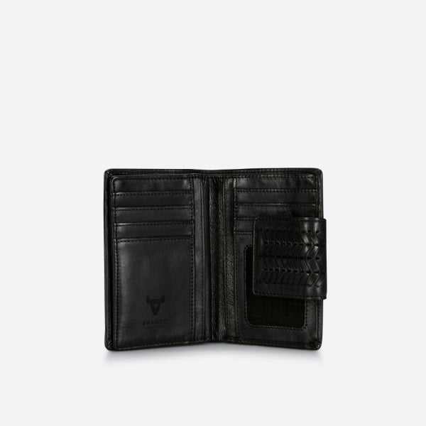 Loren Medium Leather Purse With Tab Closure, Black - Brando Leather