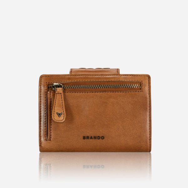 Loren Medium Leather Purse With Tab Closure, Tan - Brando Leather