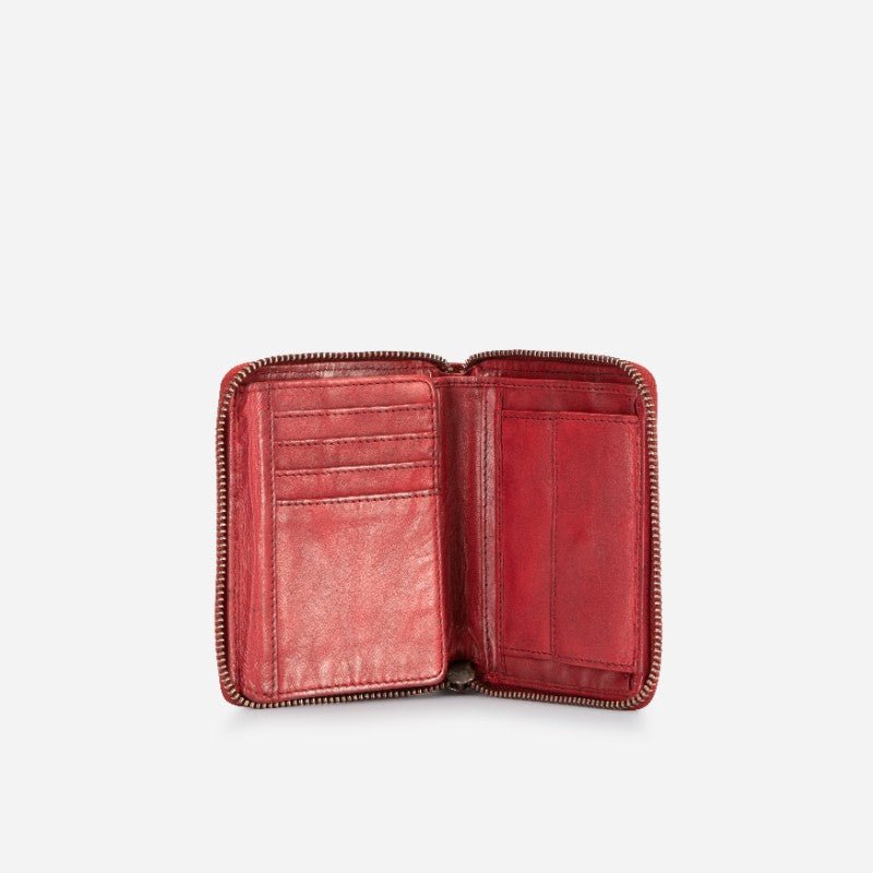 Garbo Small Leather Zip Around Purse, Red - Brando Leather