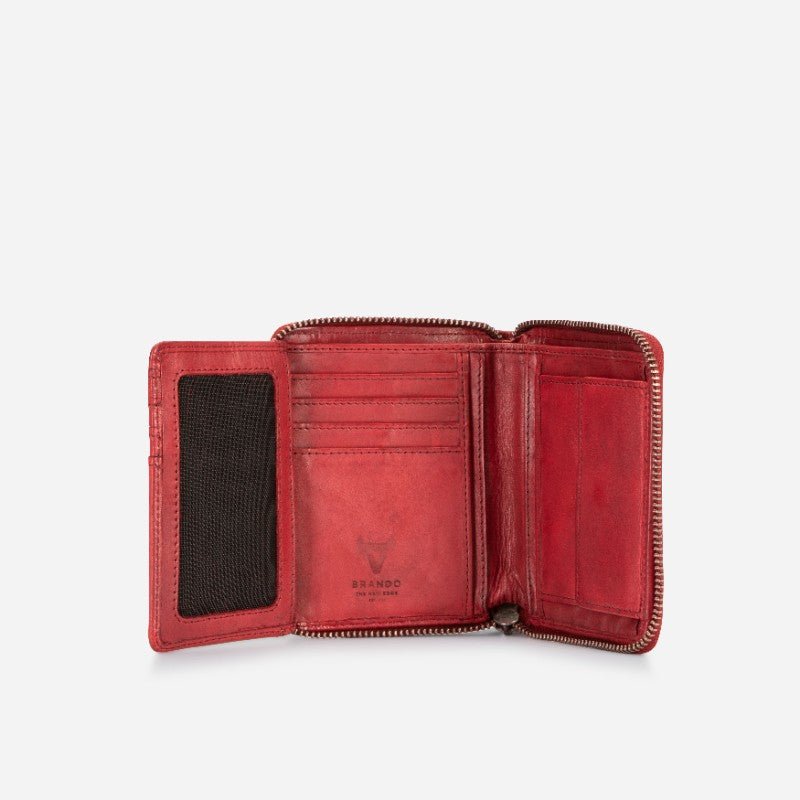 Garbo Small Leather Zip Around Purse, Red - Brando Leather