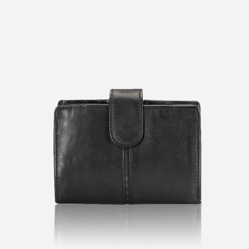 Loren Medium Leather Purse With Tab Closure, Black - Brando Leather