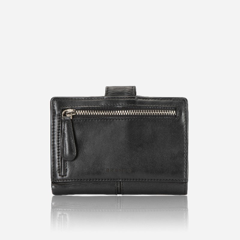 Loren Medium Leather Purse With Tab Closure, Black - Brando Leather
