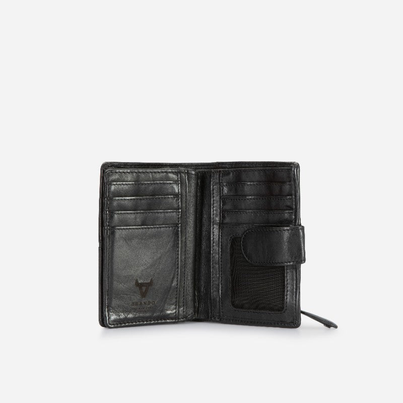 Loren Medium Leather Purse With Tab Closure, Black - Brando Leather