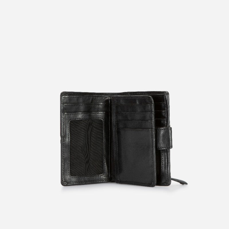 Loren Medium Leather Purse With Tab Closure, Black - Brando Leather