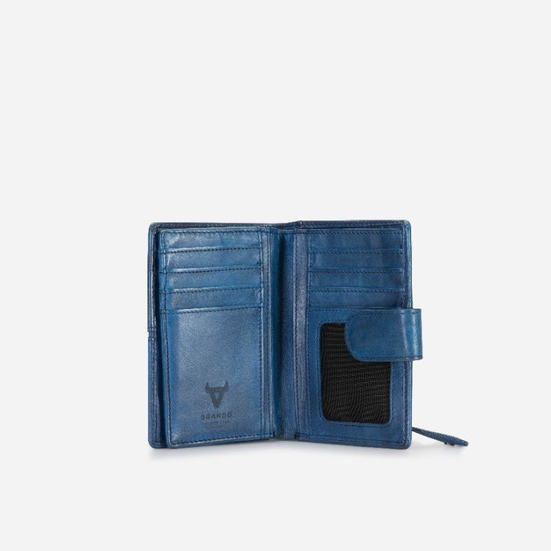 Loren Medium Leather Purse With Tab Closure, Cobalt - Brando Leather